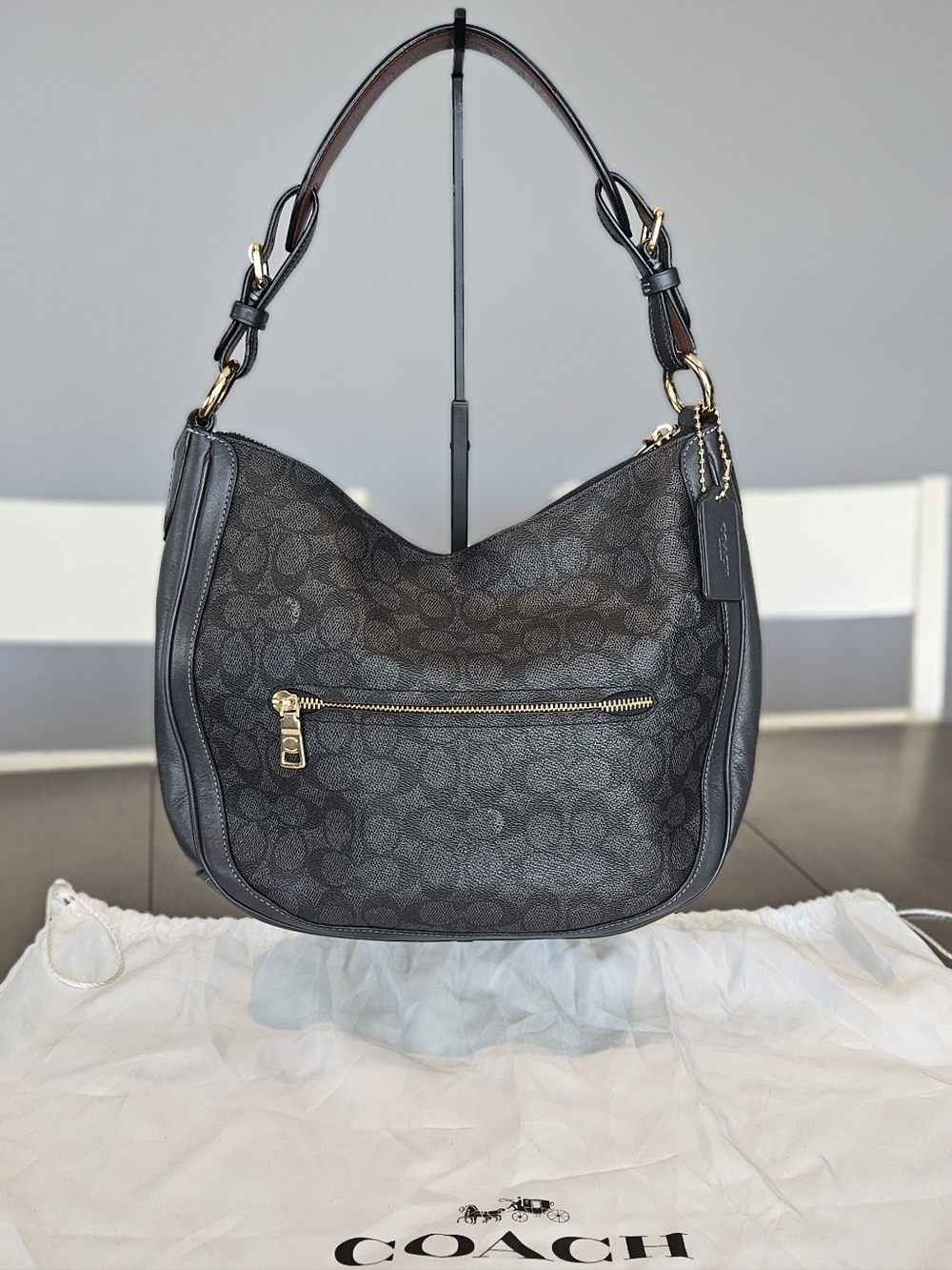 COACH EUC Sutton Signature Hobo Bag with Tassel In Charcoal Midnight Navy - Picture 4 of 16